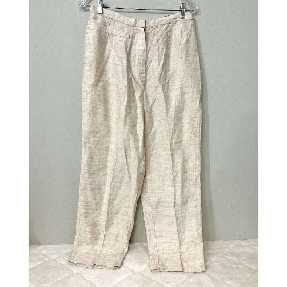 Simon Chang Linen Pants Sz 10 Ivory High Rise Coastal Beach Wide Leg Lightweight